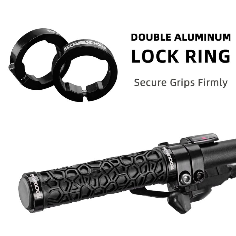 روكبروز مقابض مقود الدراجة من روك بروس، مقابض مزدوجة القفل، مقابض مانعة للانزلاق لمقود الدراجة الجبلية، ودراجات بي إم إكس، والدراجات البخارية، والدراجات القابلة للطي، 22.2 مم - Image 3